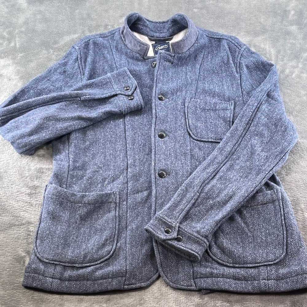 Grayers Clothiers Mens Blue Herringbone Knit Chore Coat Jacket Large L Cotton